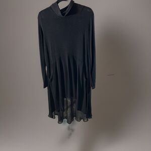 Soft Surroundings Women's black turtleneck sweater dress large buttonback Pocket